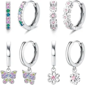 Florideco Hypoallergenic Small Hoop Earrings for Girls Women S925 Silver Needle Toddler Earrings Girls Hoop Earrings Dangling Huggie Teens Earrings Set for Sensitive Ears(over 4 years old)