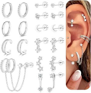Florideco Small Gold Earrings for Women Hypoallergenic 20G Surgical Stainless Steel Flat Back Stud Earrings Dainty Stackable Earring Stacks Hoop Cartilage Earring Sets for Multiple Piercing