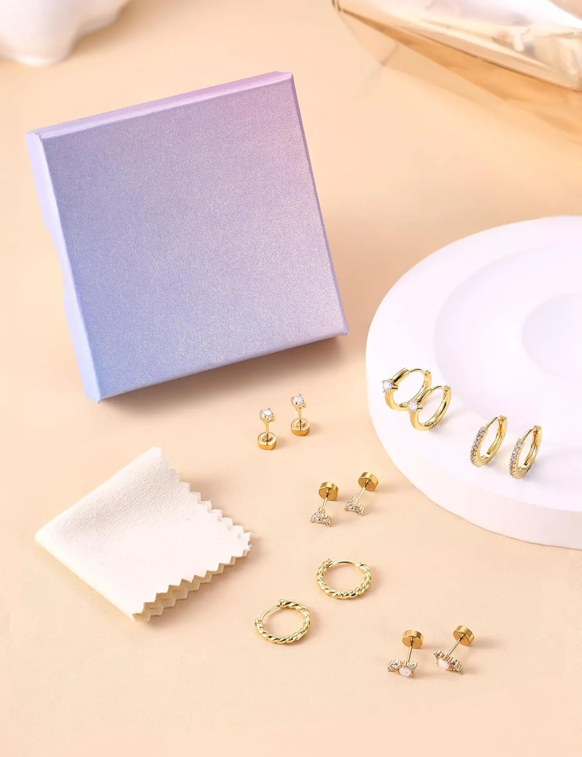 Florideco Small Gold Hoop Earrings 14K Gold Plated Hypoallergenic Flat Back Earrings Surgical Stainless Steel Cartilage Earring Sets for Multiple Piercing Trendy Earring Stacks Flatback Stud Earrings