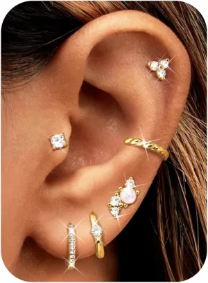 Florideco Small Gold Hoop Earrings 14K Gold Plated Hypoallergenic Flat Back Earrings Surgical Stainless Steel Cartilage Earring Sets for Multiple Piercing Trendy Earring Stacks Flatback Stud Earrings