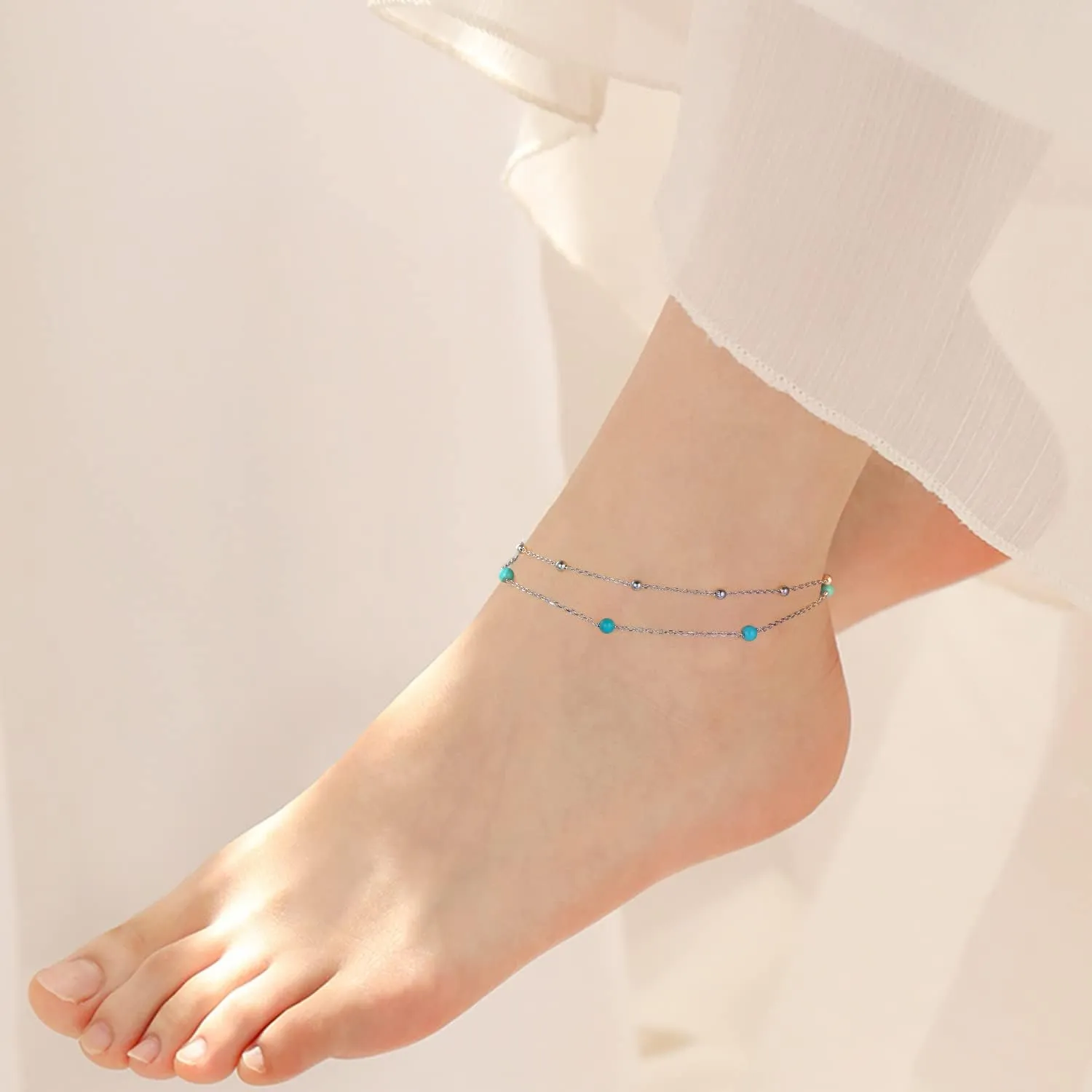 FLYOW Anklet for Women S925 Sterling Silver Adjustable Foot Beaded Infinity/Heart/Angel Wing/Turtle Ankle Bracelet Anklets Jewelry Gift