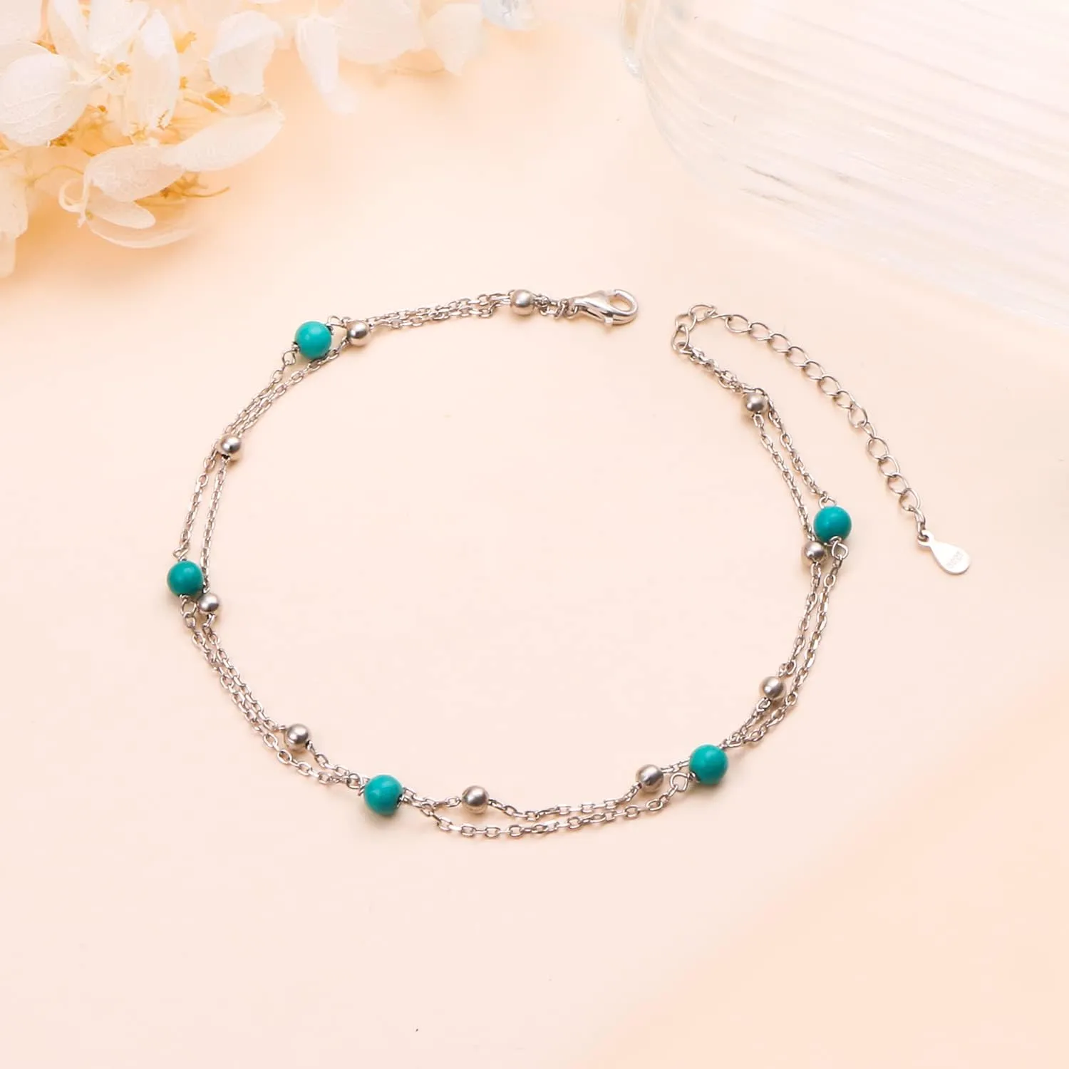 FLYOW Anklet for Women S925 Sterling Silver Adjustable Foot Beaded Infinity/Heart/Angel Wing/Turtle Ankle Bracelet Anklets Jewelry Gift