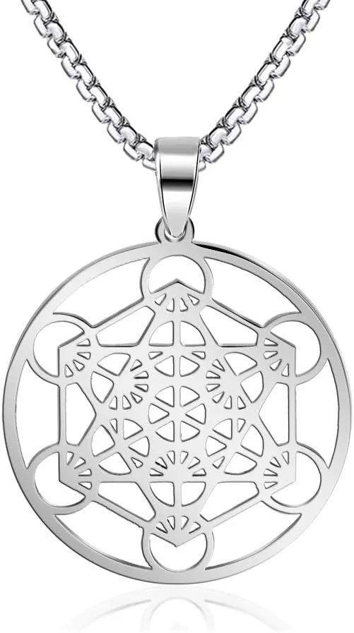 FLYUN Metatrons Cube Pendant for Men, Men's Metatron Cube Necklace Sacred Geometry Seals of Archangel Angel Necklaces