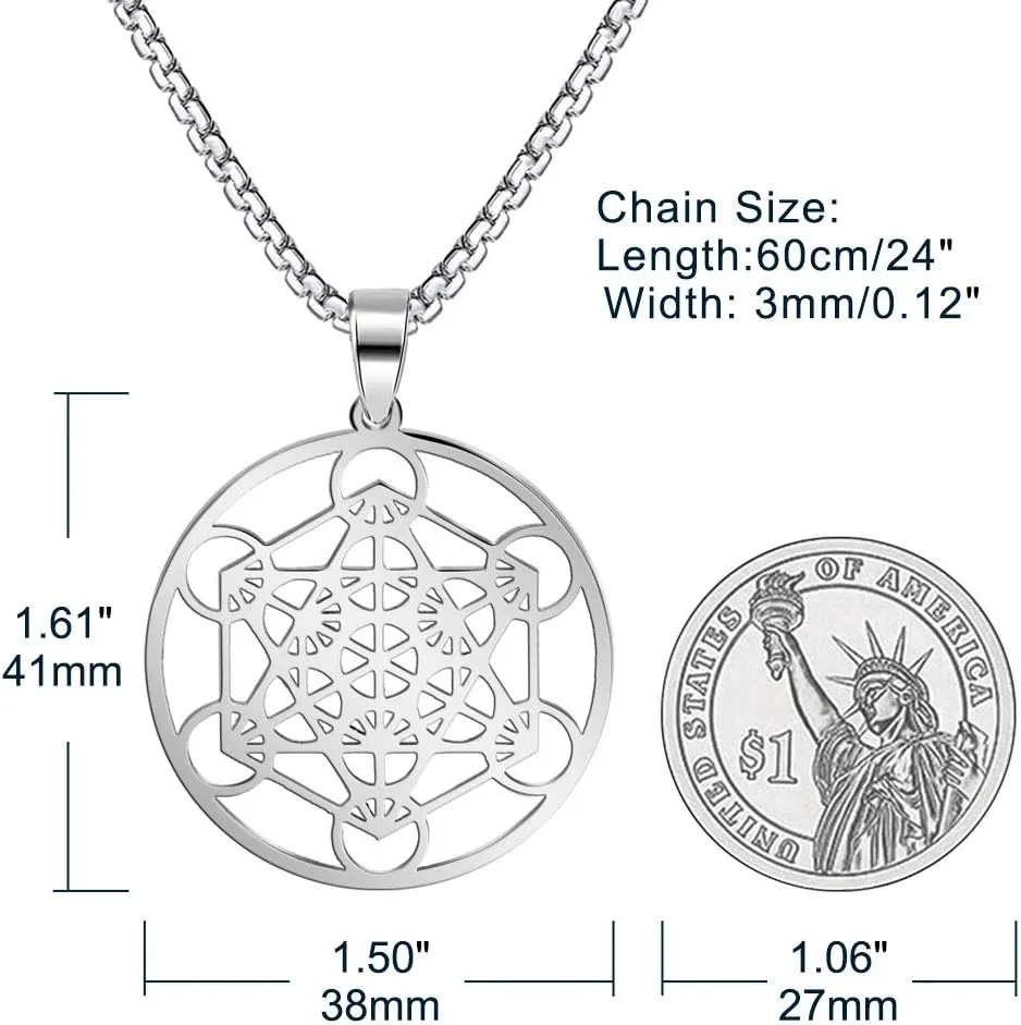 FLYUN Metatrons Cube Pendant for Men, Men's Metatron Cube Necklace Sacred Geometry Seals of Archangel Angel Necklaces