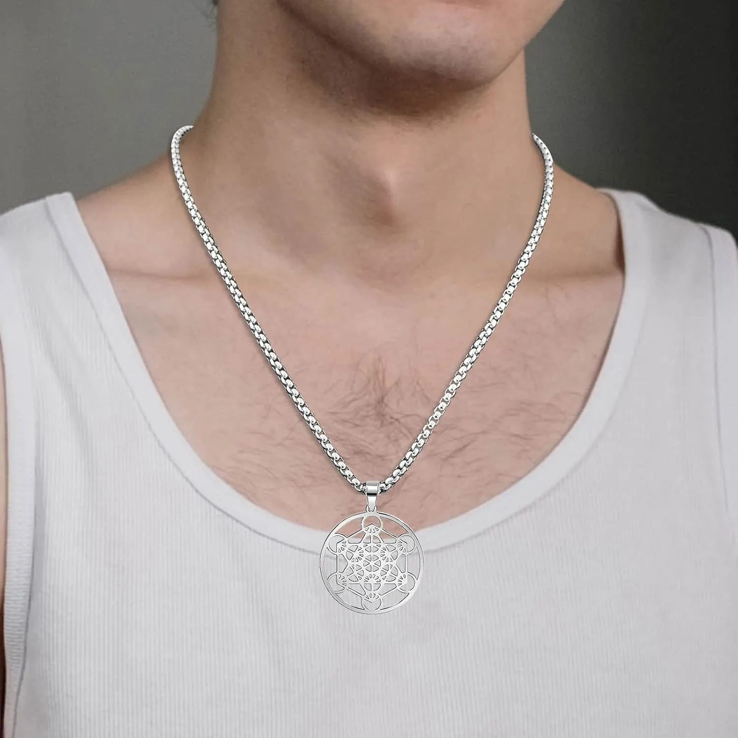 FLYUN Metatrons Cube Pendant for Men, Men's Metatron Cube Necklace Sacred Geometry Seals of Archangel Angel Necklaces
