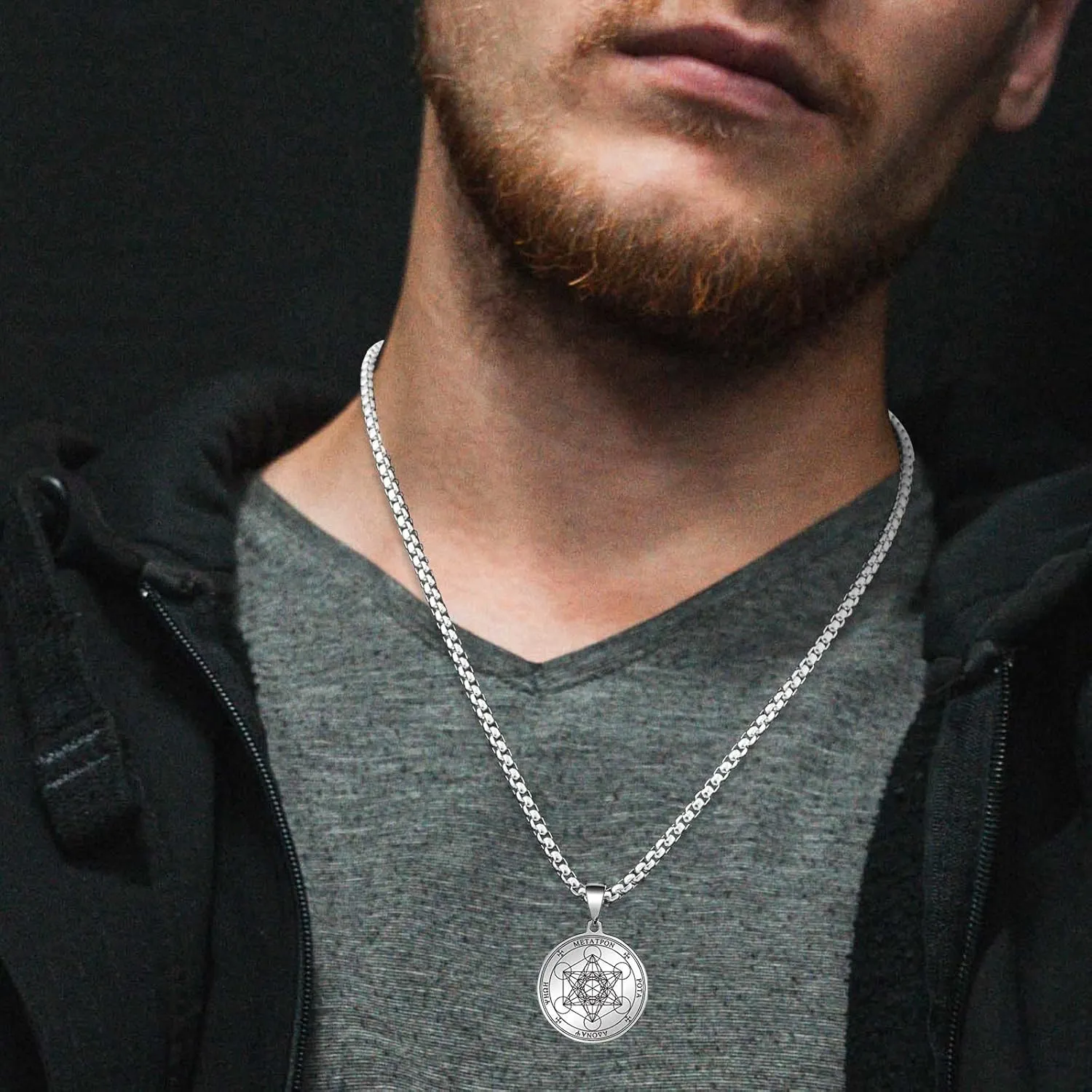 FLYUN Metatrons Cube Pendant for Men, Men's Metatron Cube Necklace Sacred Geometry Seals of Archangel Angel Necklaces