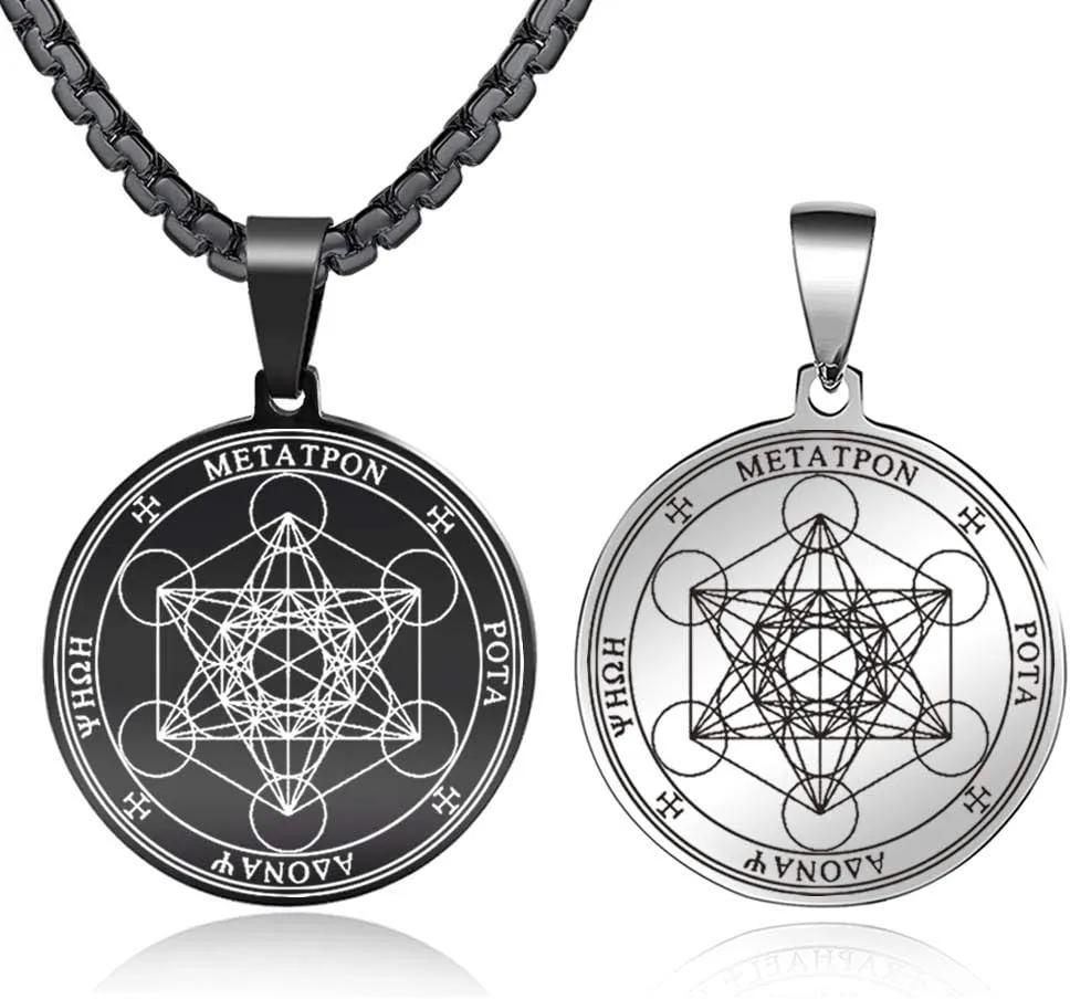 FLYUN Metatrons Cube Pendant for Men, Men's Metatron Cube Necklace Sacred Geometry Seals of Archangel Angel Necklaces