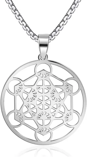 FLYUN Metatrons Cube Pendant for Men, Men's Metatron Cube Necklace Sacred Geometry Seals of Archangel Angel Necklaces