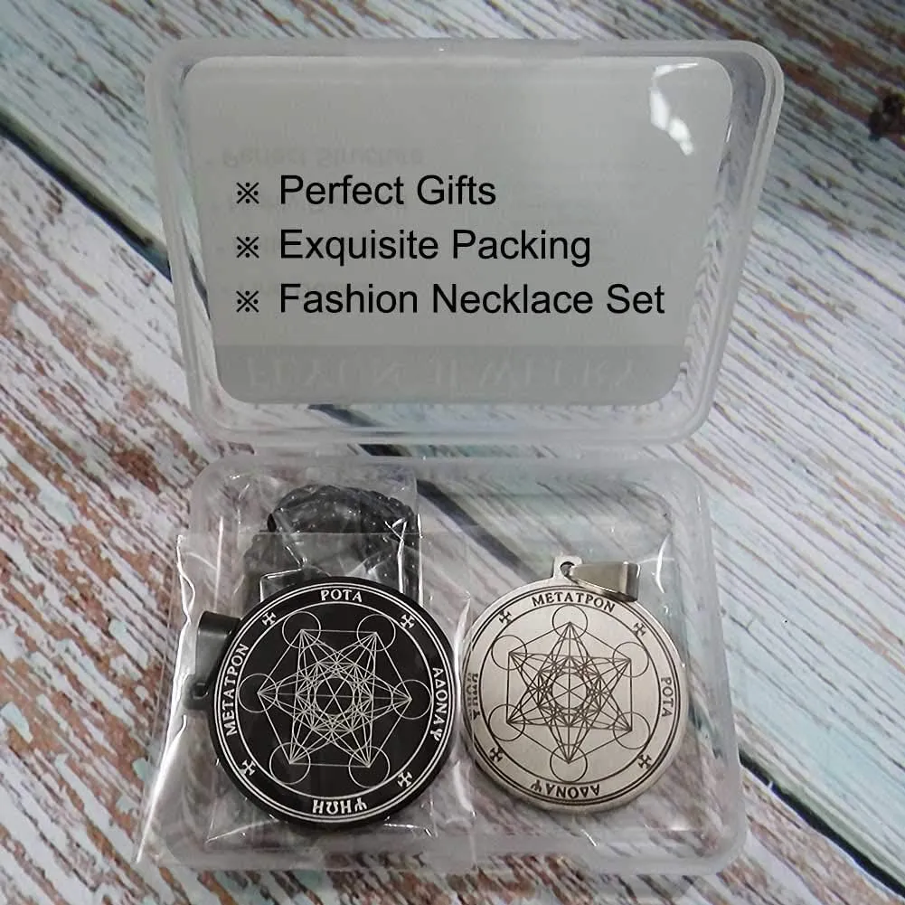 FLYUN Metatrons Cube Pendant for Men, Men's Metatron Cube Necklace Sacred Geometry Seals of Archangel Angel Necklaces