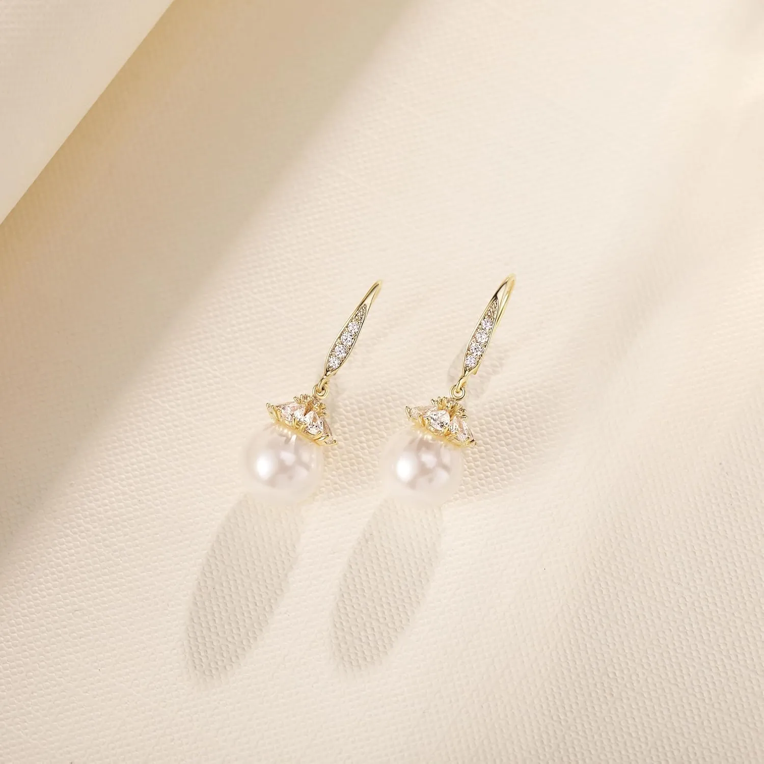 Fresh Water Pearls CZ Dangling 14K Gold Plated Hoop Earrings for Women