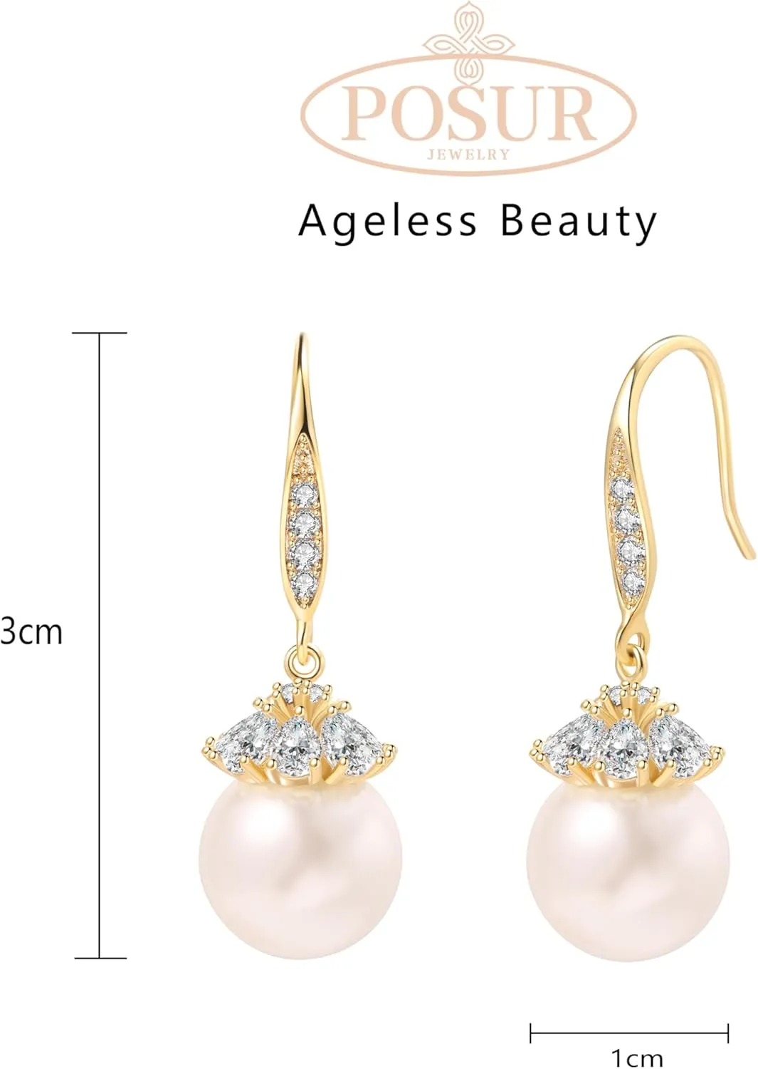 Fresh Water Pearls CZ Dangling 14K Gold Plated Hoop Earrings for Women