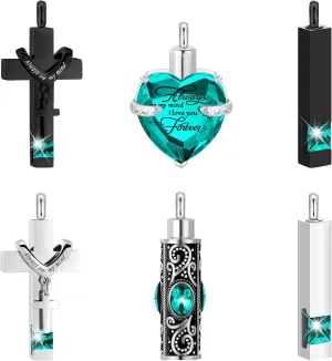 Fumete 6 Pcs Ashes Necklace Urn Jewelry for Human Ashes Memorial - Men & Women Pendant