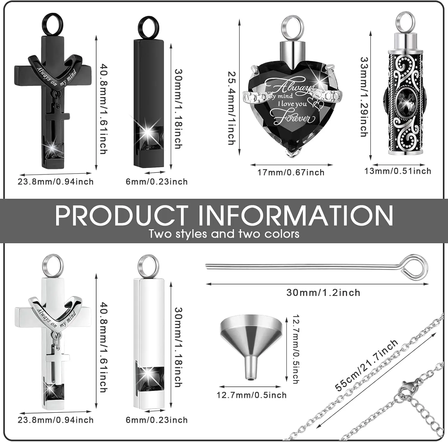 Fumete 6 Pcs Ashes Necklace Urn Jewelry for Human Ashes Memorial - Men & Women Pendant