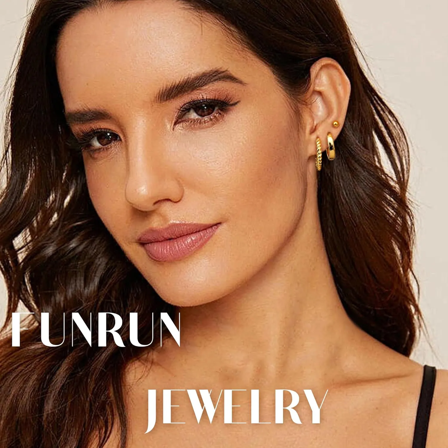 FUNRUN JEWELRY Small Gold Hoop Earrings for Women 14K Gold Plated Dainty Stud Earrings Dangle Cartilage Huggie Hoops Earring Set Hypoallergenic Earring Sets for Multiple Piercing 4 Pairs