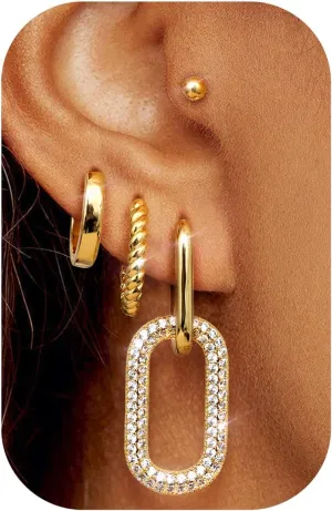 FUNRUN JEWELRY Small Gold Hoop Earrings for Women 14K Gold Plated Dainty Stud Earrings Dangle Cartilage Huggie Hoops Earring Set Hypoallergenic Earring Sets for Multiple Piercing 4 Pairs