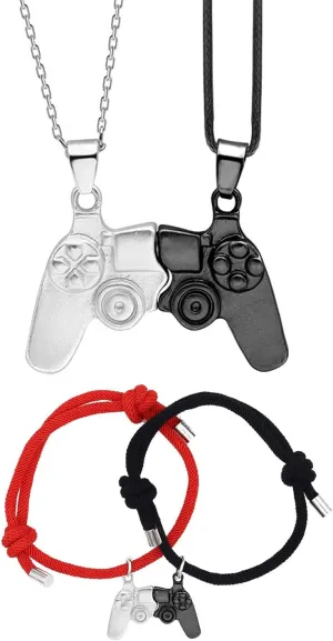 FUTIMELY Game Controller Necklace Bracelet Set for Couples Game Console Handle Magnet Matching Necklace,Matching Necklace Bracelet Set for Best Friend,Friendship Sister Necklace