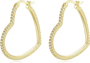 GAVU Gold Plated 925 Sterling Silver Heart Earrings for Women, Gold Heart Hoop Earrings for Women