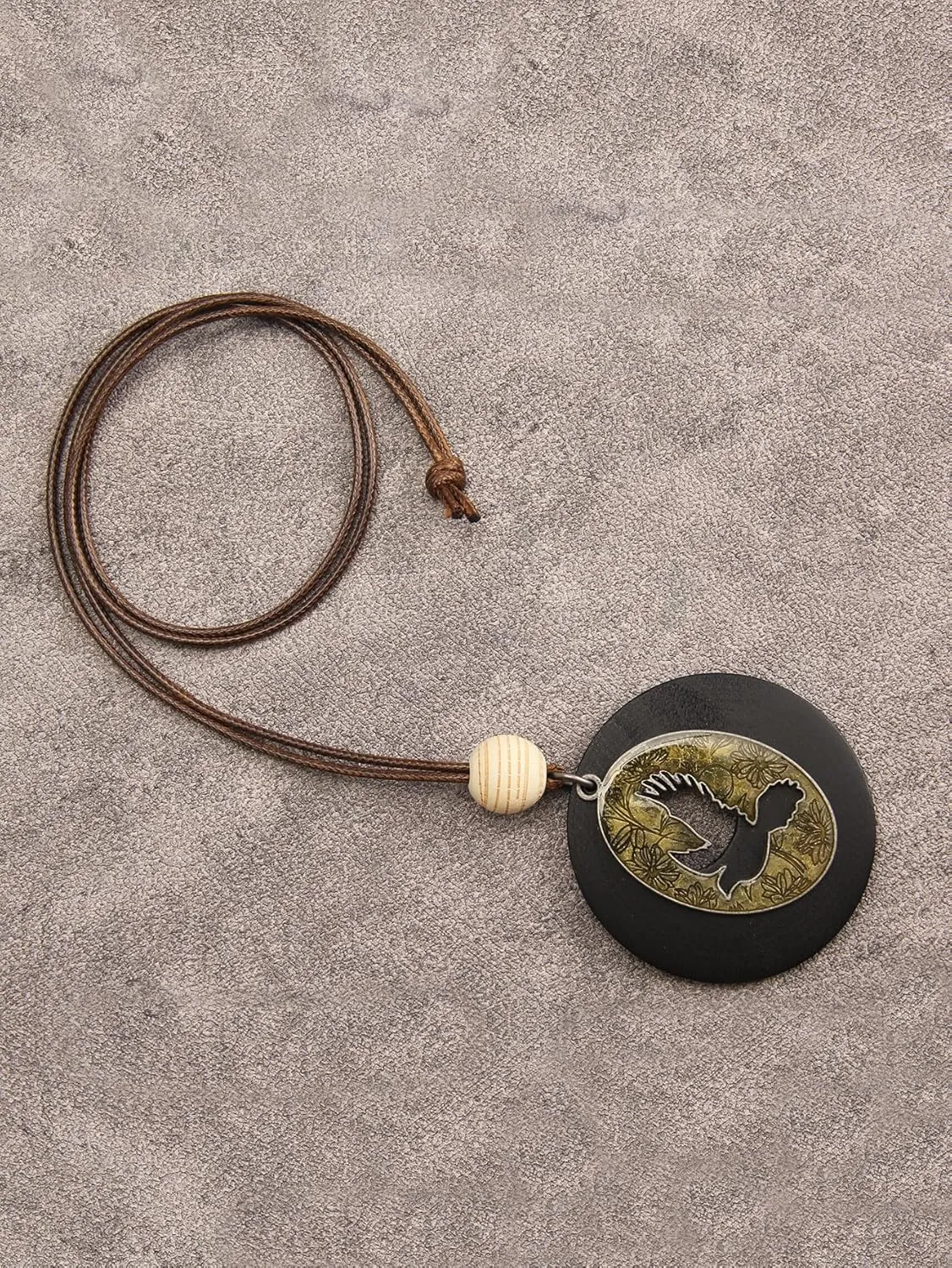 GelConnie Boho Necklaces for Women Vintage Silver Circles Long Pendant Necklace Cowgirl Sweater Necklace Adjustable Leather Choker Necklace for Women