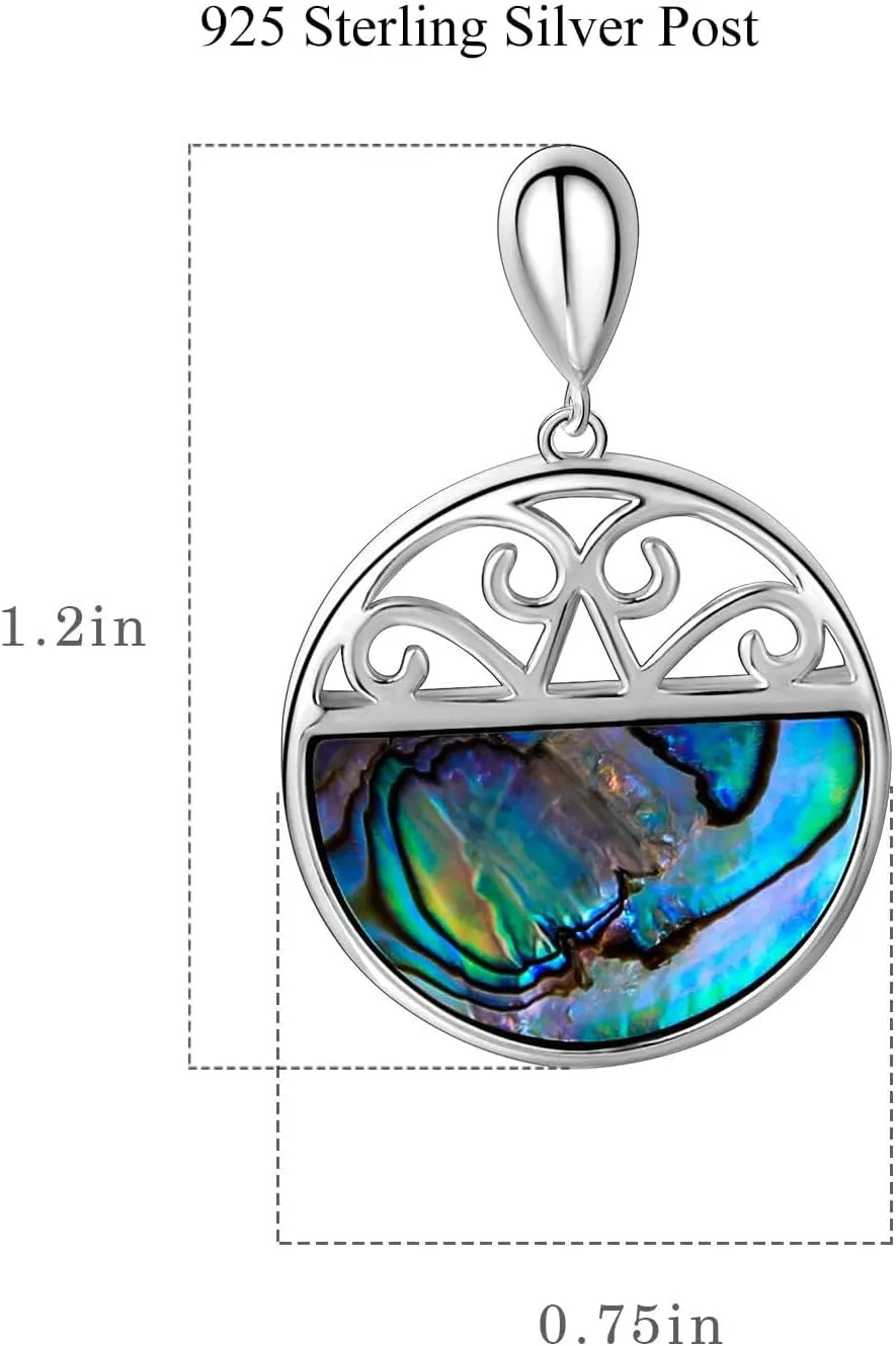 Gemsme Abalone Dangle Earrings, 18K White Gold Plated Oval Drop Hook Earring for Women Hypoallergenic