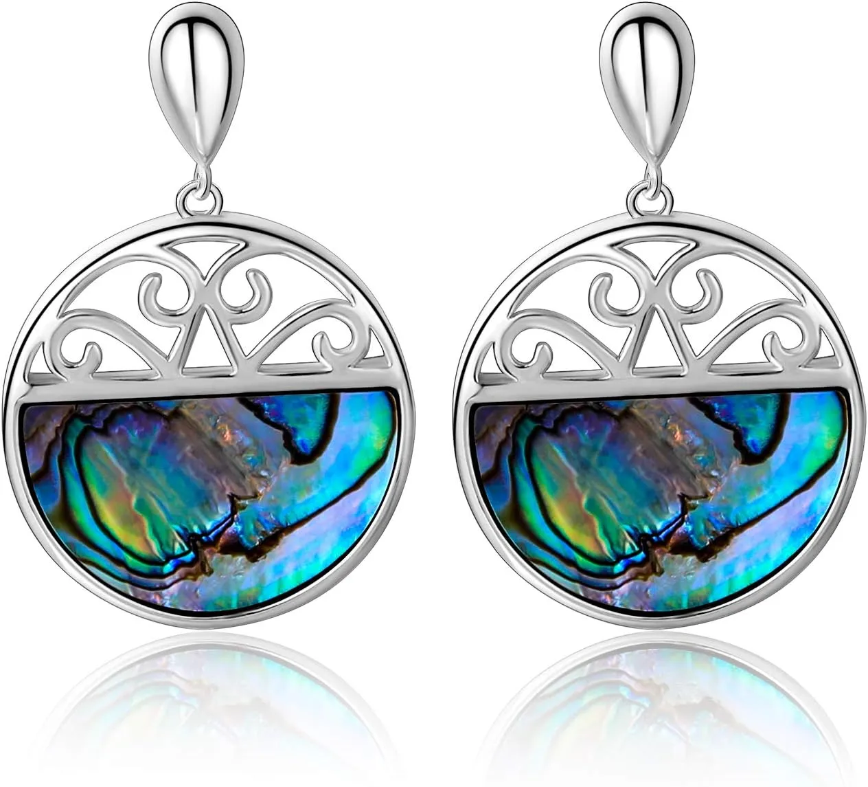 Gemsme Abalone Dangle Earrings, 18K White Gold Plated Oval Drop Hook Earring for Women Hypoallergenic