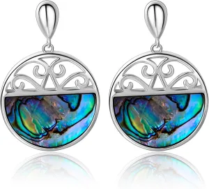 Gemsme Abalone Dangle Earrings, 18K White Gold Plated Oval Drop Hook Earring for Women Hypoallergenic