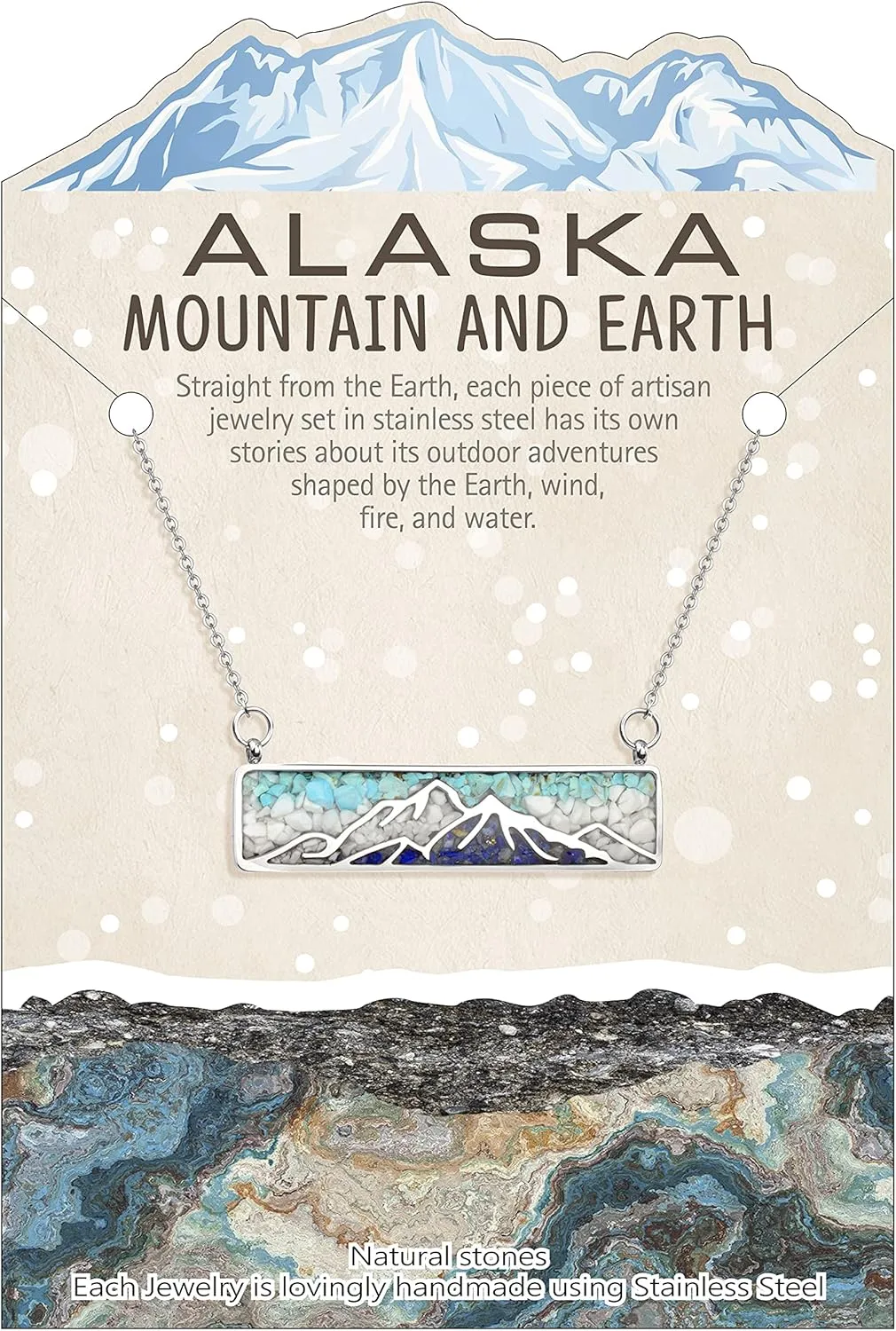 Gemstone Mountain Necklace for Women White Howlite Turquoise Tumbled Chips Pendant Necklace Dainty Mountain Range Necklaces for Women Nature Jewelry Gift