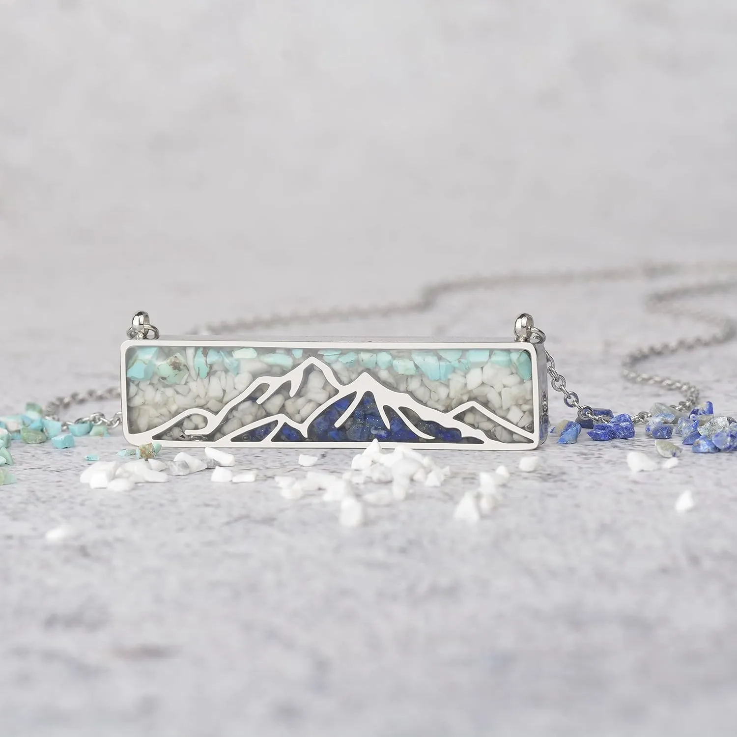 Gemstone Mountain Necklace for Women White Howlite Turquoise Tumbled Chips Pendant Necklace Dainty Mountain Range Necklaces for Women Nature Jewelry Gift