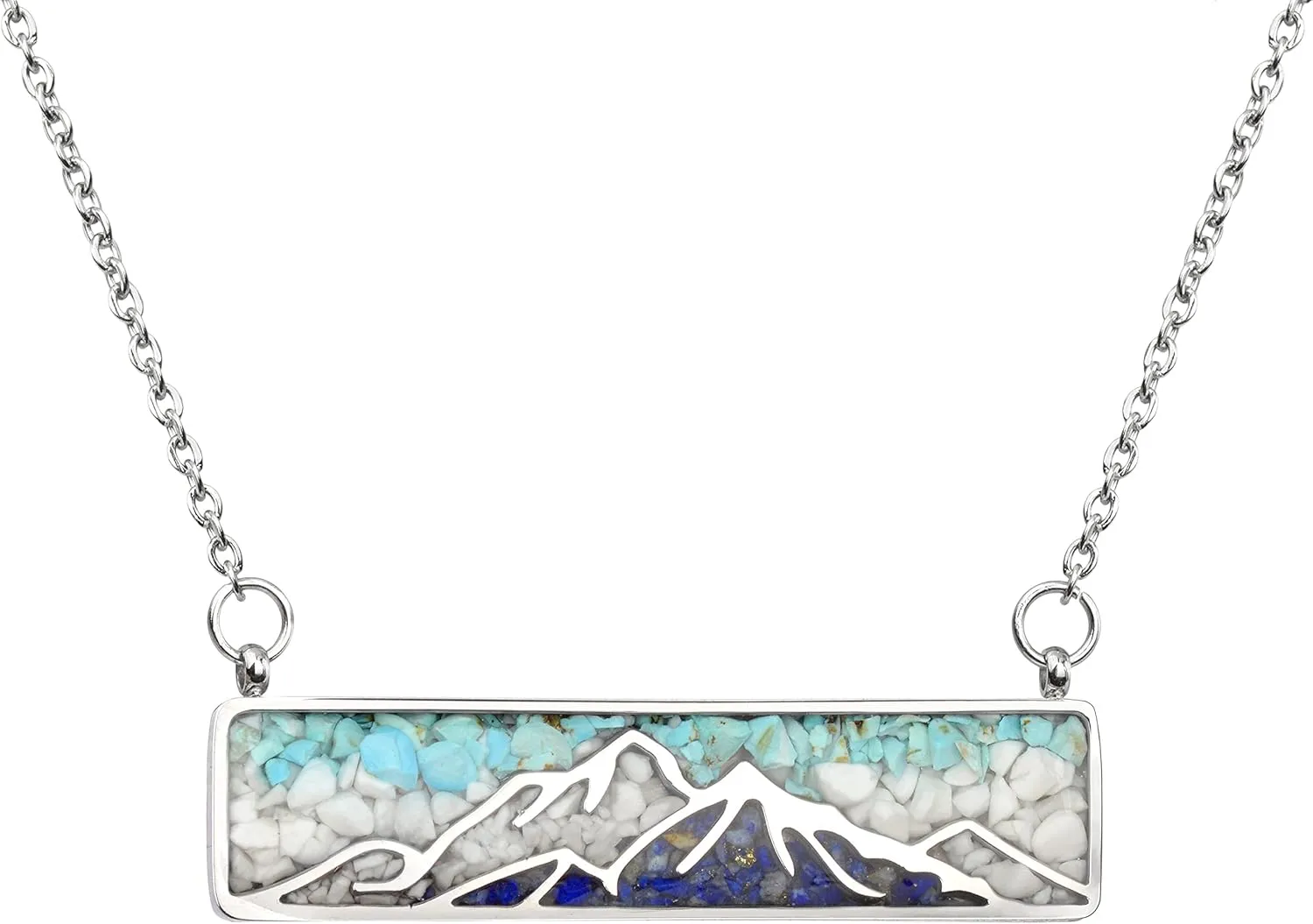 Gemstone Mountain Necklace for Women White Howlite Turquoise Tumbled Chips Pendant Necklace Dainty Mountain Range Necklaces for Women Nature Jewelry Gift