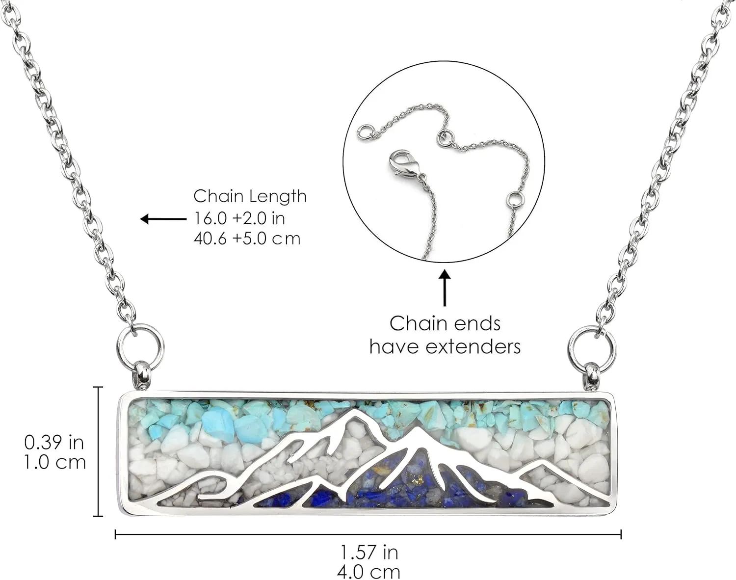 Gemstone Mountain Necklace for Women White Howlite Turquoise Tumbled Chips Pendant Necklace Dainty Mountain Range Necklaces for Women Nature Jewelry Gift