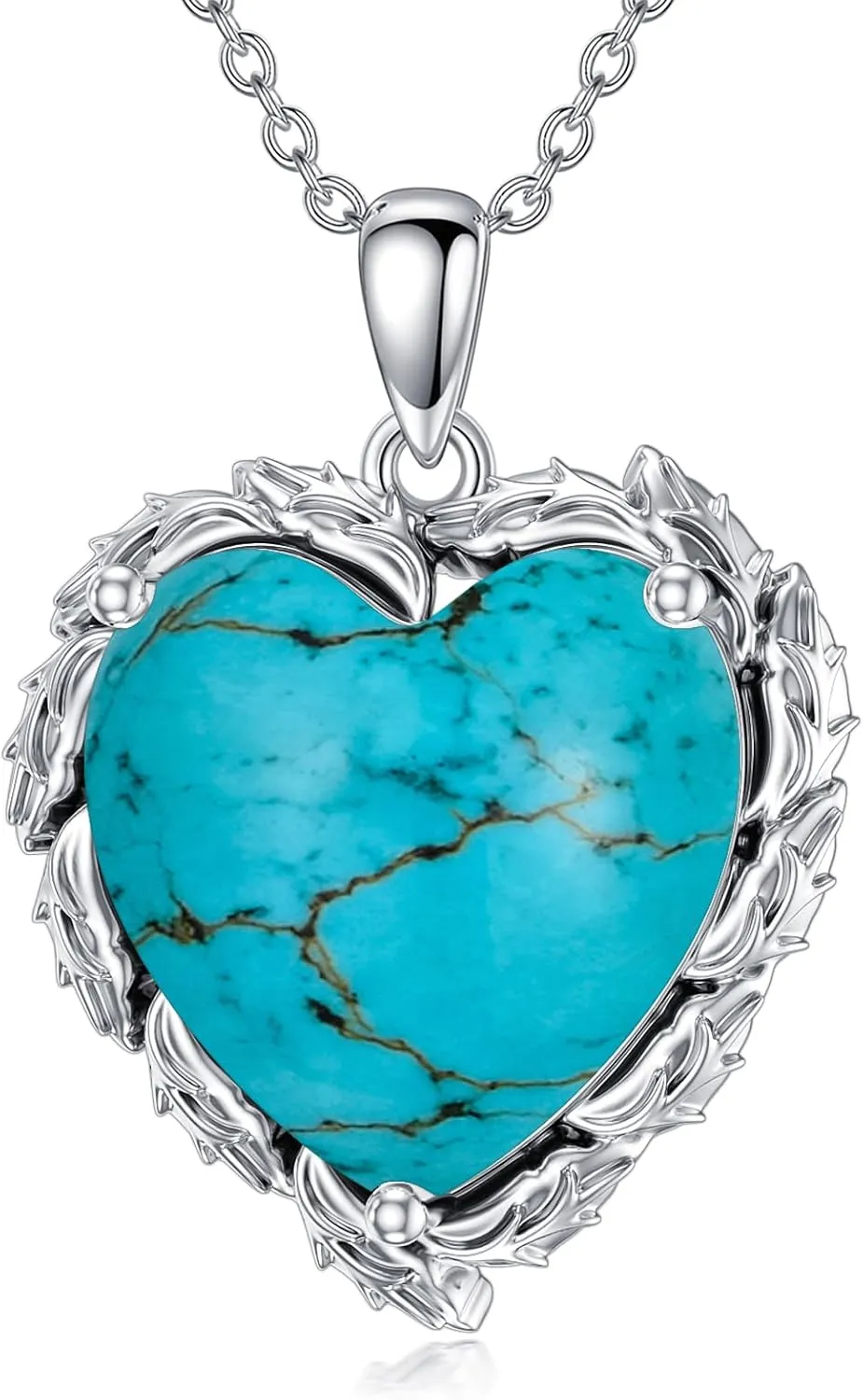 Genuine Turquoise Heart Necklaces for Women 925 Sterling Silver Blue Green Turquoise Pendant Vintage Western Jewelry Gift for Mom Wife Her