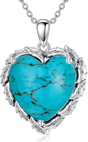 Genuine Turquoise Heart Necklaces for Women 925 Sterling Silver Blue Green Turquoise Pendant Vintage Western Jewelry Gift for Mom Wife Her
