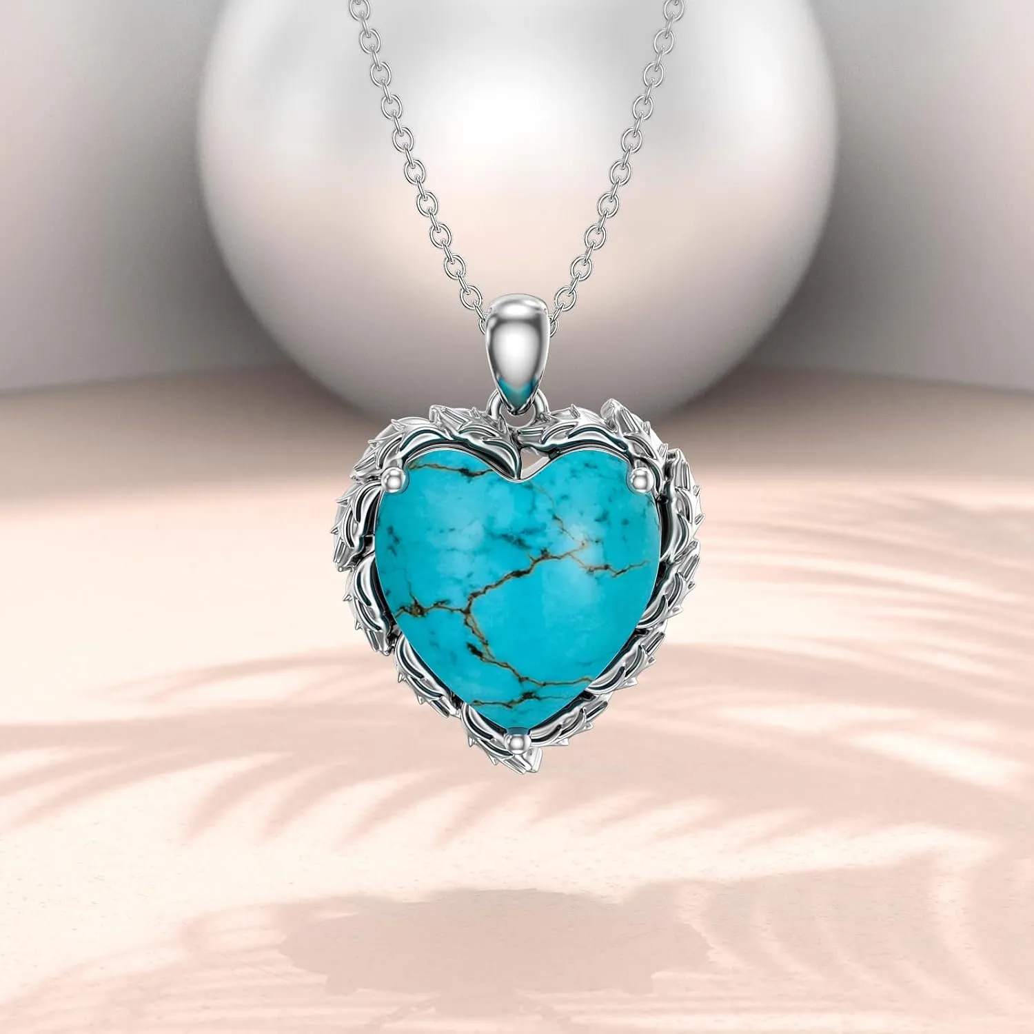 Genuine Turquoise Heart Necklaces for Women 925 Sterling Silver Blue Green Turquoise Pendant Vintage Western Jewelry Gift for Mom Wife Her