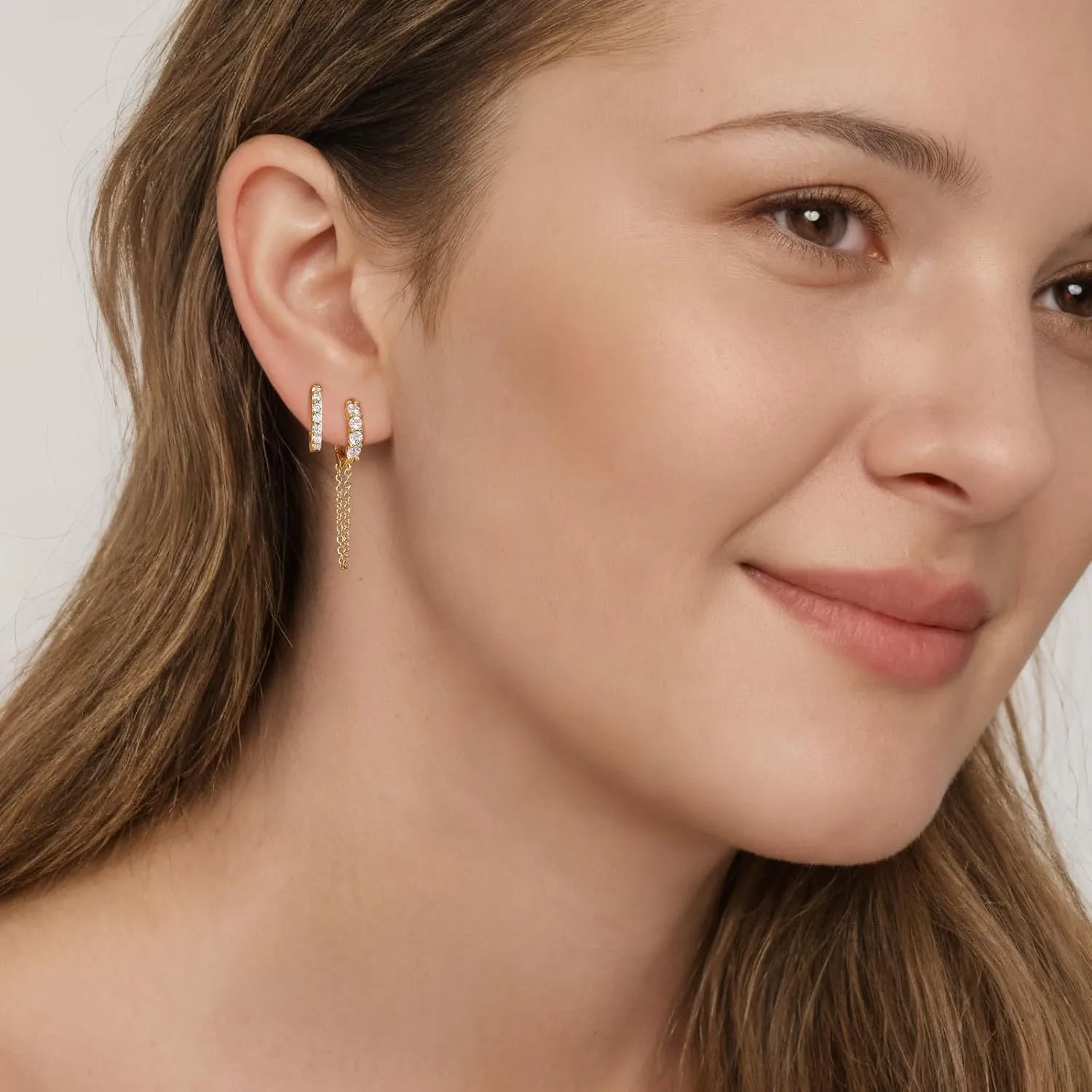 GEORGE  SMITH 925 Sterling Silver Hoop Earrings for Women, 14K Gold Plated Marquise Chain Drop Earrings Hoop for Women Teens Huggie Hoop Dangle Earrings Chain, Windmill shaped rotatable