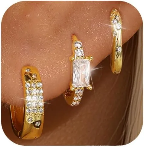 GEORGE  SMITH Gold Hoop Earrings Set for Women, Hypoallergenic Chunky Gold Silver Hoop Earrings, Cubic Zirconia Huggie Earrings Set, Hoop Earrings Jewelry Set for Sensitive Ears