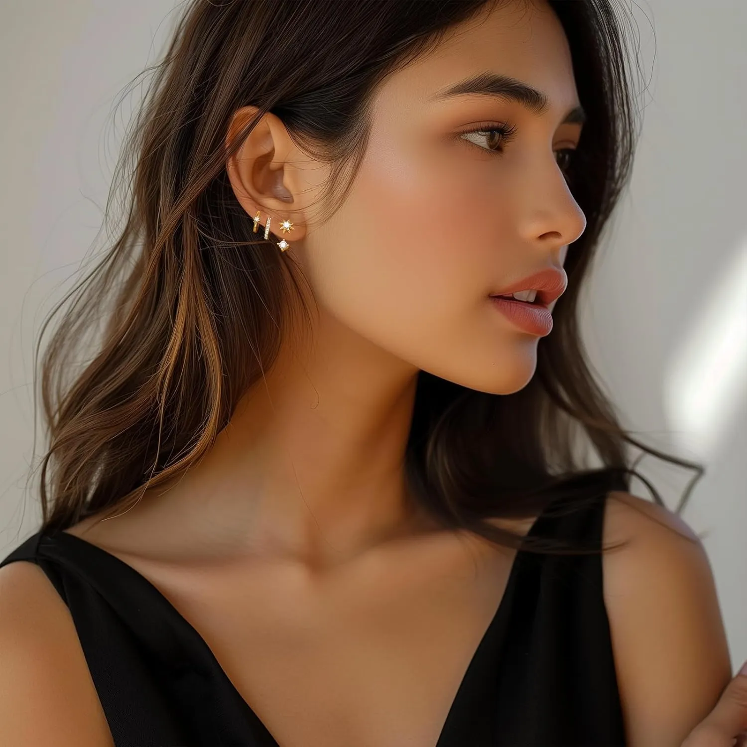 GEORGE  SMITH Sterling Silver Star Earrings for Women, 14K Gold Huggie Hoop Earring Sets for Multiple Piercing, Hypoallergenic Star Stud Set Earrings Stacks for Women Trendy Jewelry