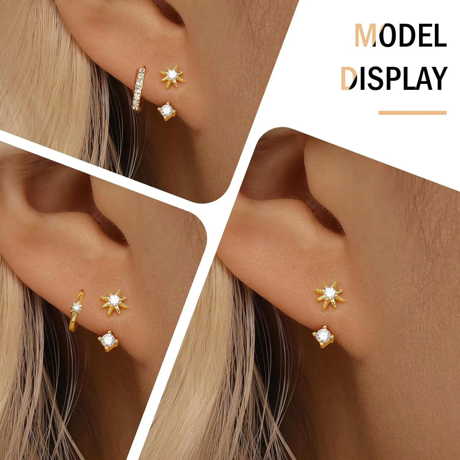 GEORGE  SMITH Sterling Silver Star Earrings for Women, 14K Gold Huggie Hoop Earring Sets for Multiple Piercing, Hypoallergenic Star Stud Set Earrings Stacks for Women Trendy Jewelry