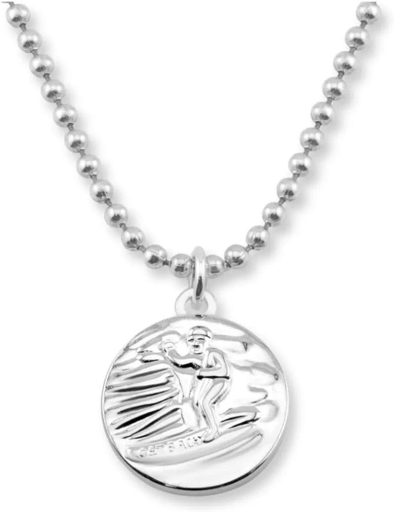 Get Back Necklaces St. Christopher Surf Necklace | Medium, 3/4 Silver Plated Medallion, 24 Aluminum Ball Chain