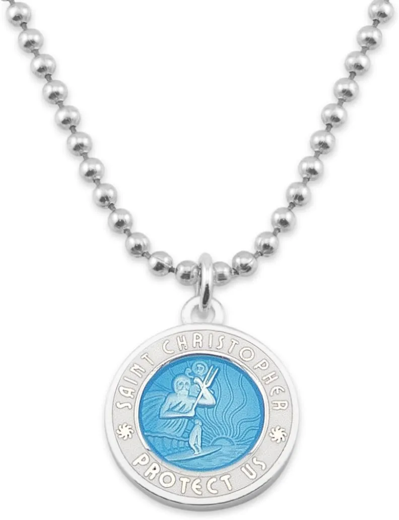 Get Back Necklaces St. Christopher Surf Necklace | Medium, 3/4 Silver Plated Medallion, 24 Aluminum Ball Chain