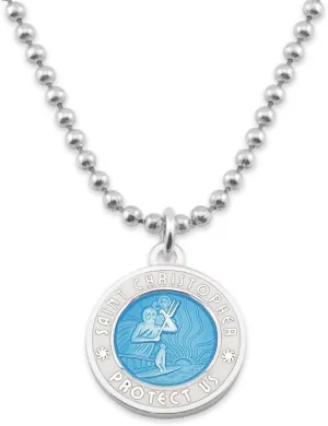 Get Back Necklaces St. Christopher Surf Necklace | Medium, 3/4 Silver Plated Medallion, 24 Aluminum Ball Chain