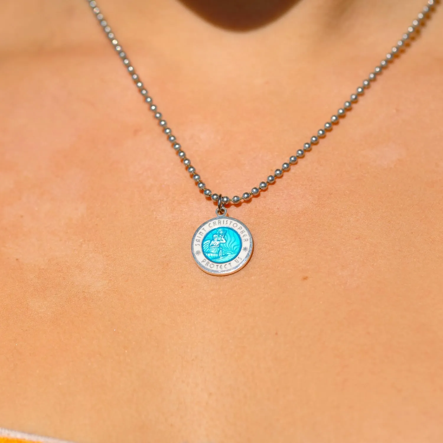 Get Back Necklaces St. Christopher Surf Necklace | Medium, 3/4 Silver Plated Medallion, 24 Aluminum Ball Chain