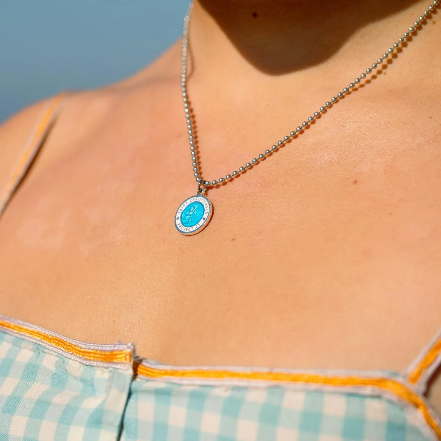 Get Back Necklaces St. Christopher Surf Necklace | Medium, 3/4 Silver Plated Medallion, 24 Aluminum Ball Chain