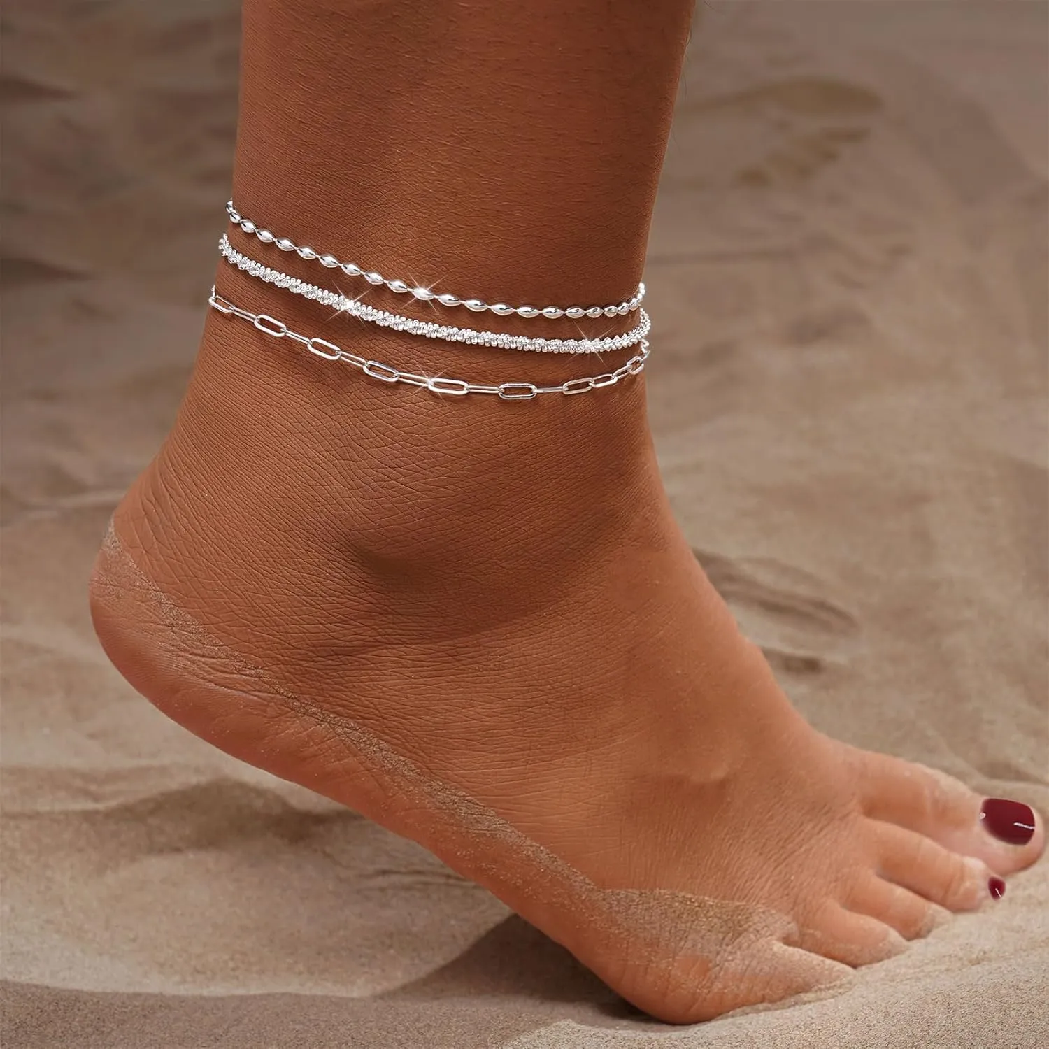 Gold Ankle Bracelets for women,14k Gold/Silver Plated Waterproof Layered lightweight Cuban Link Figaro Chain Heart anklet butterfly anklet Pearl Ankle Bracelets Set Gold Anklets for women Trendy Jewelry Gift for Women
