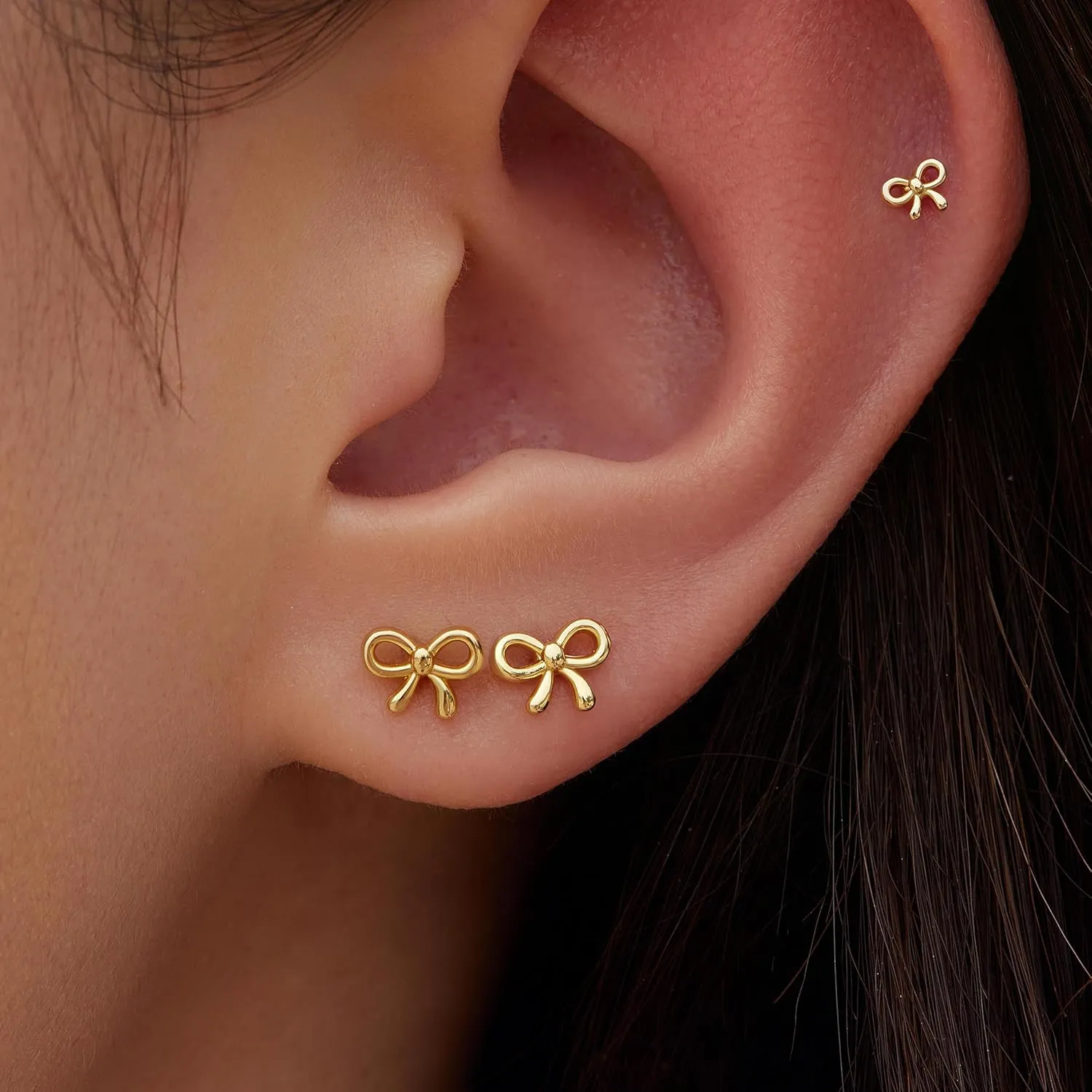 Gold Bow Earrings for Women, Cute Hypoallergenic Small Studs for Sensitive Ears, 3 Pairs Small Bow Jewelry Gifts