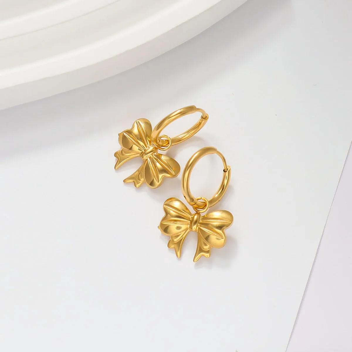 Gold Bow Earrings Pink Small Classic Bow Stud Earrings for Women Dainty Pearl Bow Dangle Earrings Hypoallergenic Gold Earrings Christmas Bow Earring for Women