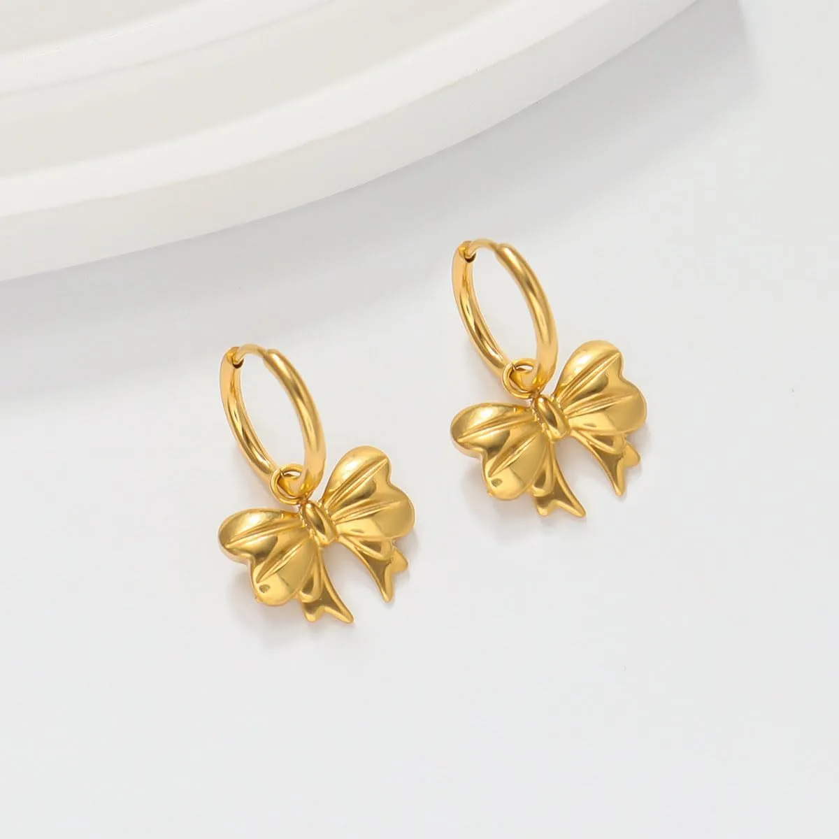 Gold Bow Earrings Pink Small Classic Bow Stud Earrings for Women Dainty Pearl Bow Dangle Earrings Hypoallergenic Gold Earrings Christmas Bow Earring for Women