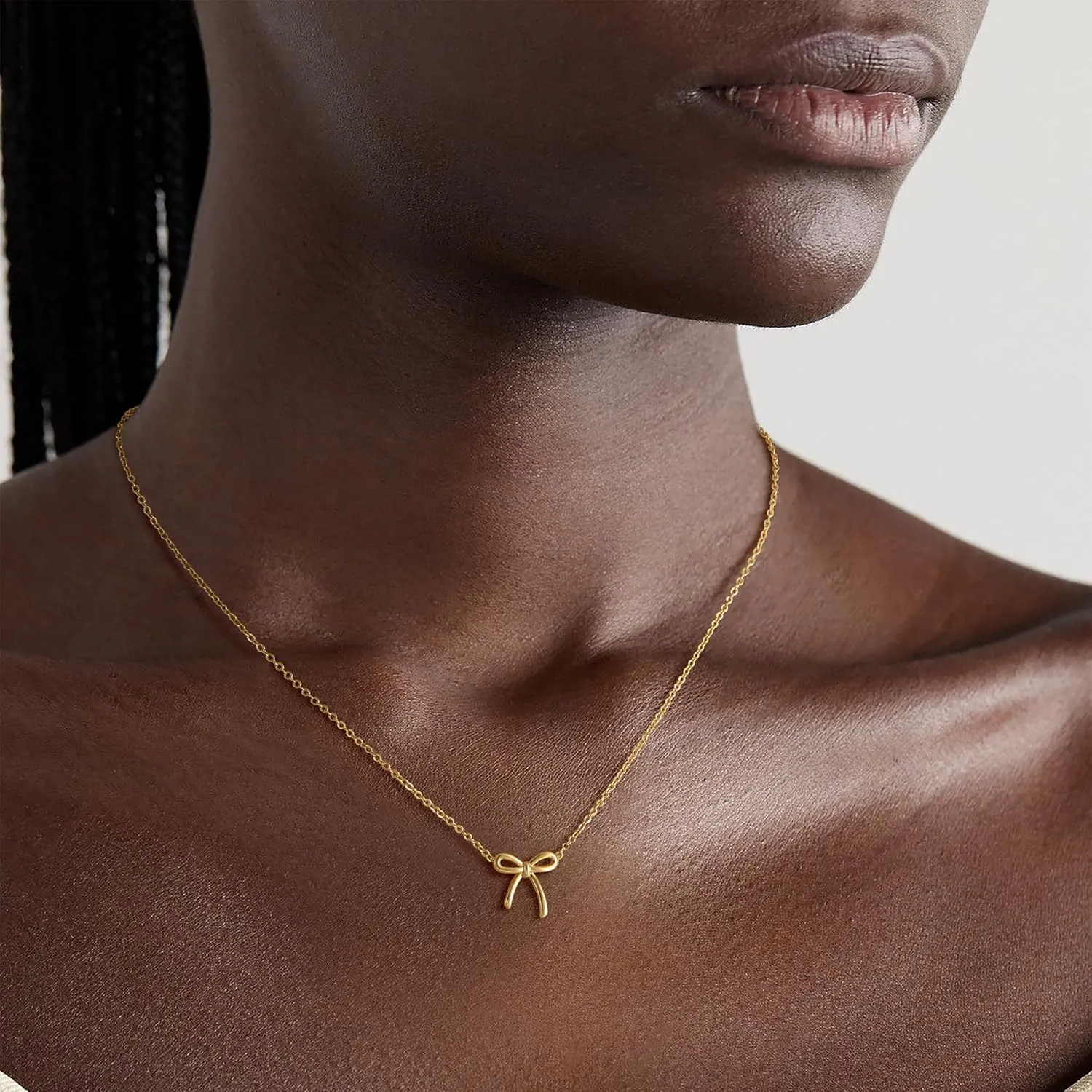 Gold Bow Necklace for Women, 14K Gold Plated Bowknot Pendant Choker Chain Necklace, Small Dainty Beaded Zircon Pearl Bow Necklaces Trendy Jewelry for Women