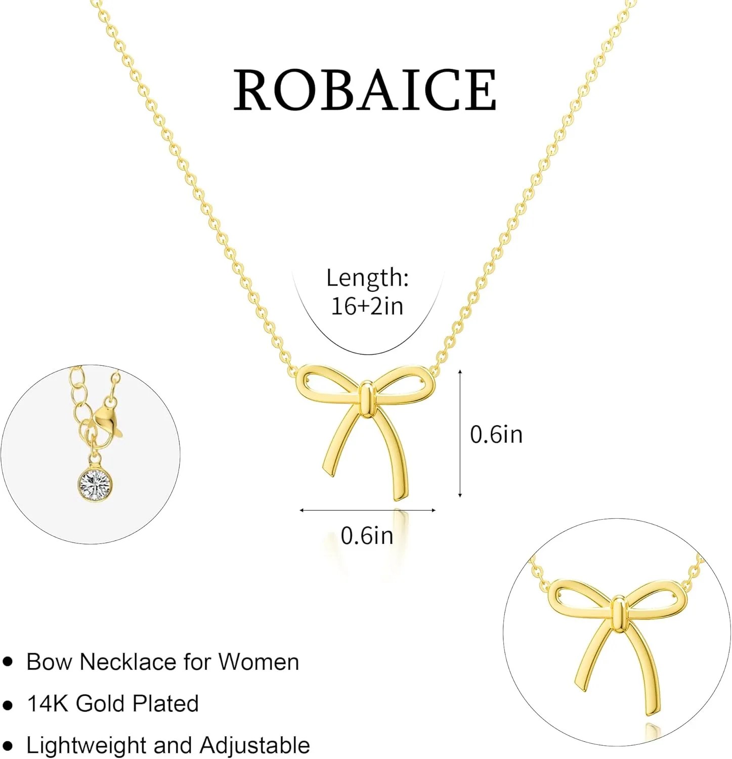 Gold Bow Necklace for Women, 14K Gold Plated Bowknot Pendant Choker Chain Necklace, Small Dainty Beaded Zircon Pearl Bow Necklaces Trendy Jewelry for Women