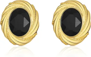 Gold Chunky Earrings for Women Vintage Earrings - Black and Gold Earrings Stone - Gold Stud Earrings Onyx - Dainty Earrings Hypoallergenic Jewelry