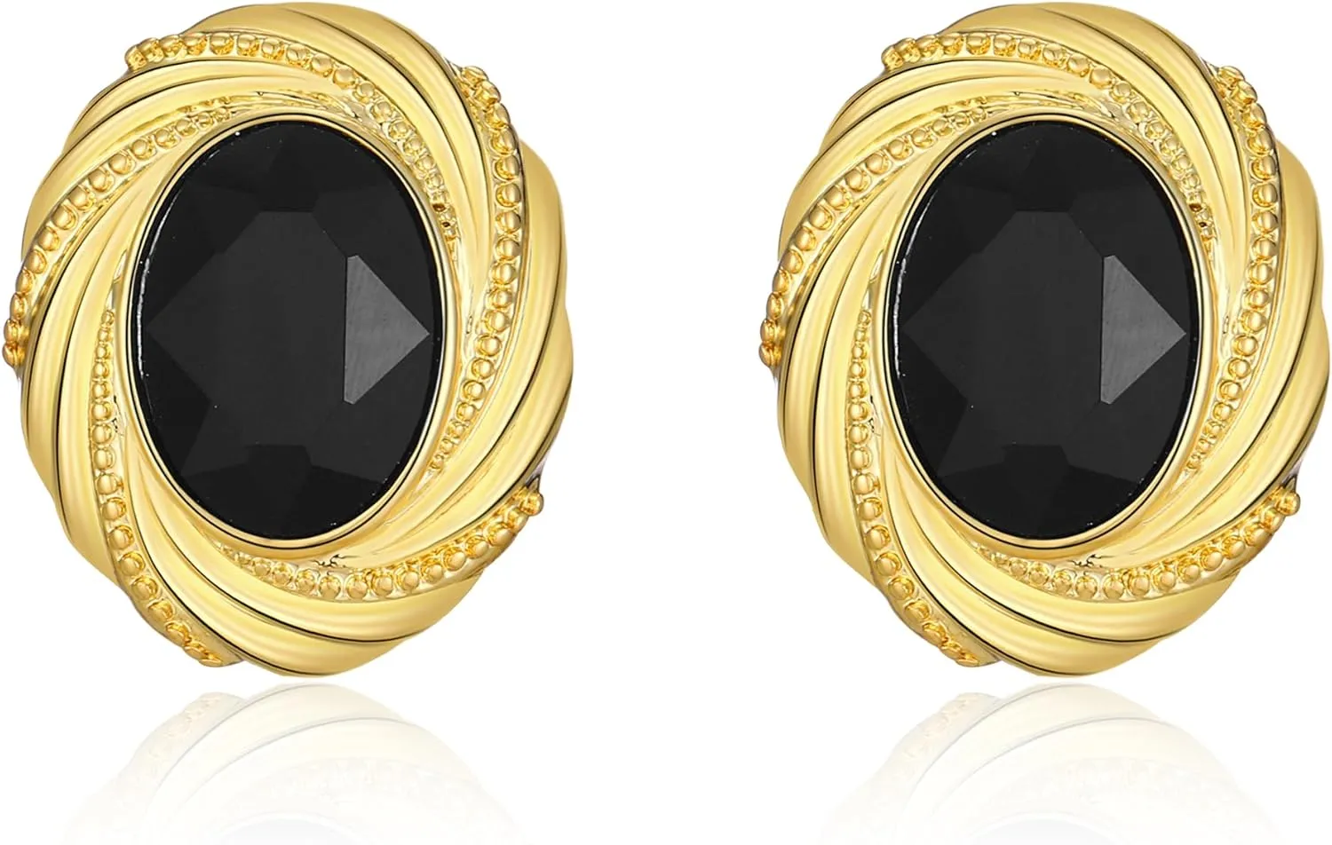 Gold Chunky Earrings for Women Vintage Earrings - Black and Gold Earrings Stone - Gold Stud Earrings Onyx - Dainty Earrings Hypoallergenic Jewelry