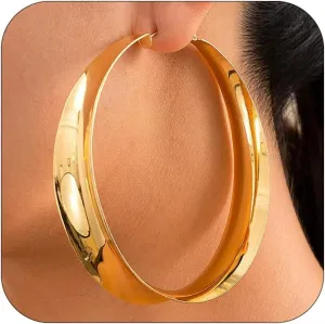 Gold Chunky Hoop Earrings for Women Exaggerated Large Trendy Thick Earring Exaggerated Minimalist Polished Big Circle Statement Earring Prom Jewelry